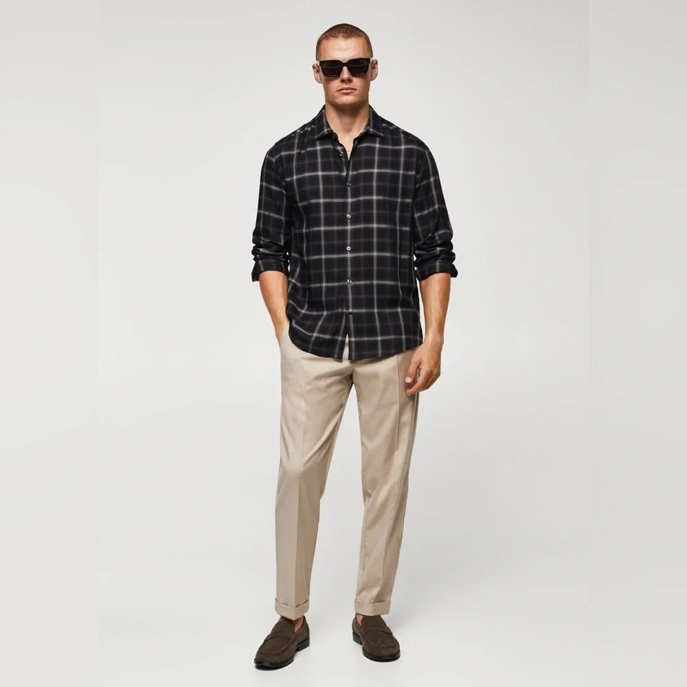 Mango MNG Men's REGULAR-FIT WINDOWPANE SHIRT 100% Viscose
